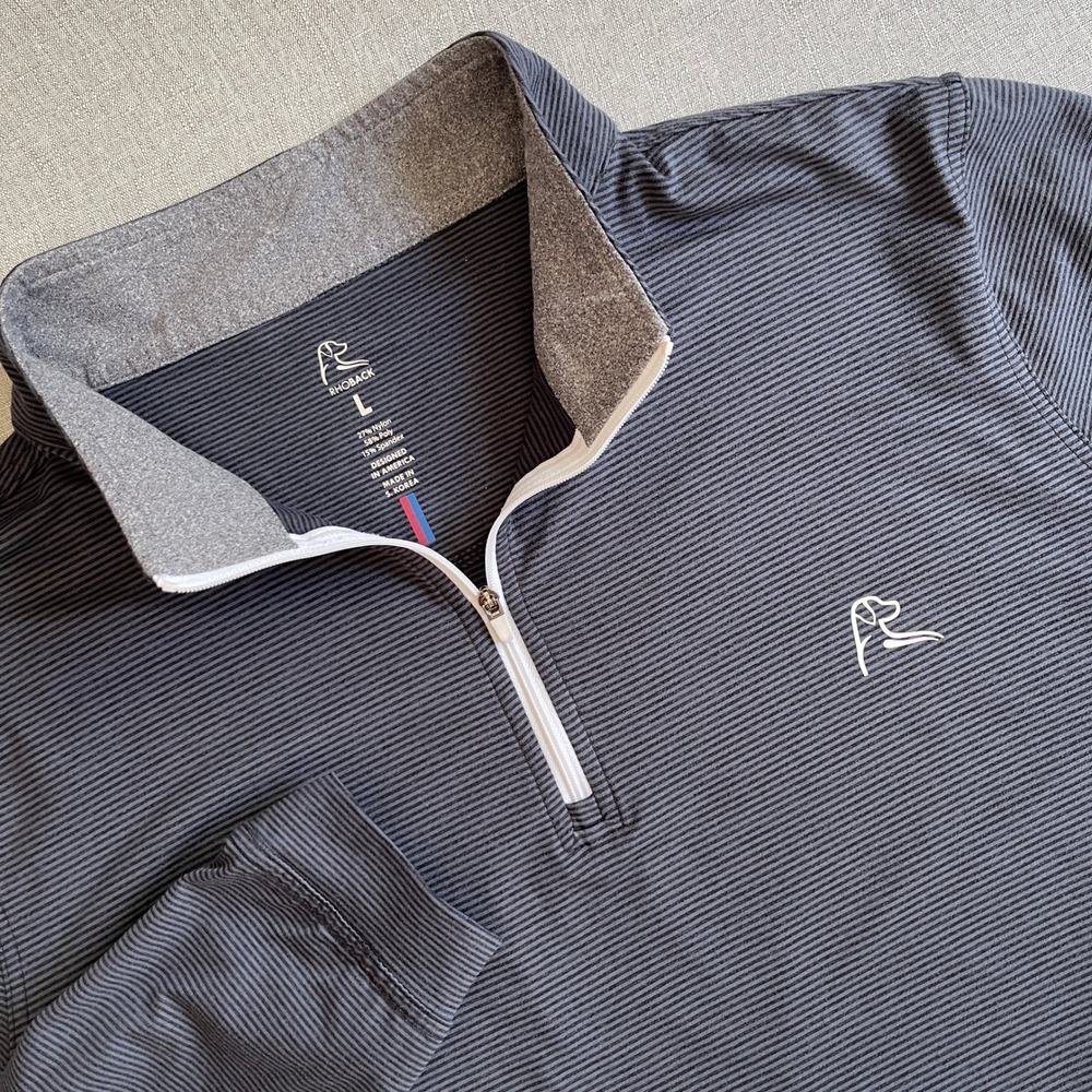 Rhoback Riva Heather Stripe Performance Quarter Zip Pullover Mens L Blue Golf